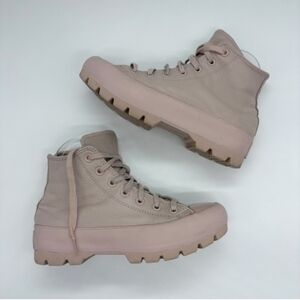 Converse CTAS Leather Lugged High Top Sneaker Size 7 Mauve Pink Monochrome